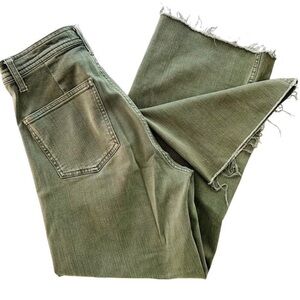 $148 Pistola High Rise Wide Leg Crop Green Jeans 28 Raw Hem